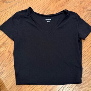 WILD FABLE WOMENS MEDIUM BLACK V NECK CROPPED T SHIRT
